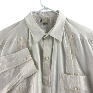 Ramon Puig Guayabera Shirt Mens Size XL White Linen‎ Embroidered Cuba Style
